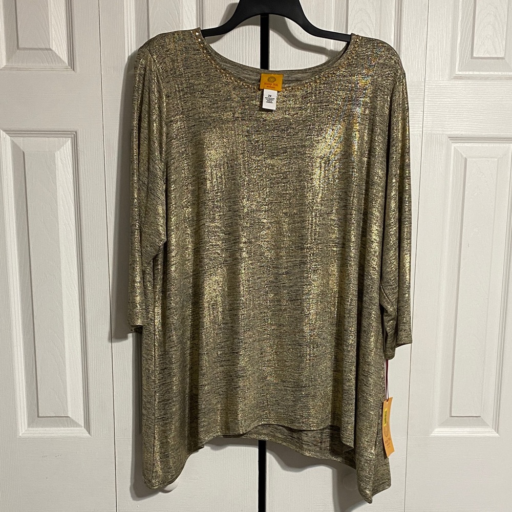 Ruby Rd NWT gold metallic tunic top shirt blouse size 2X